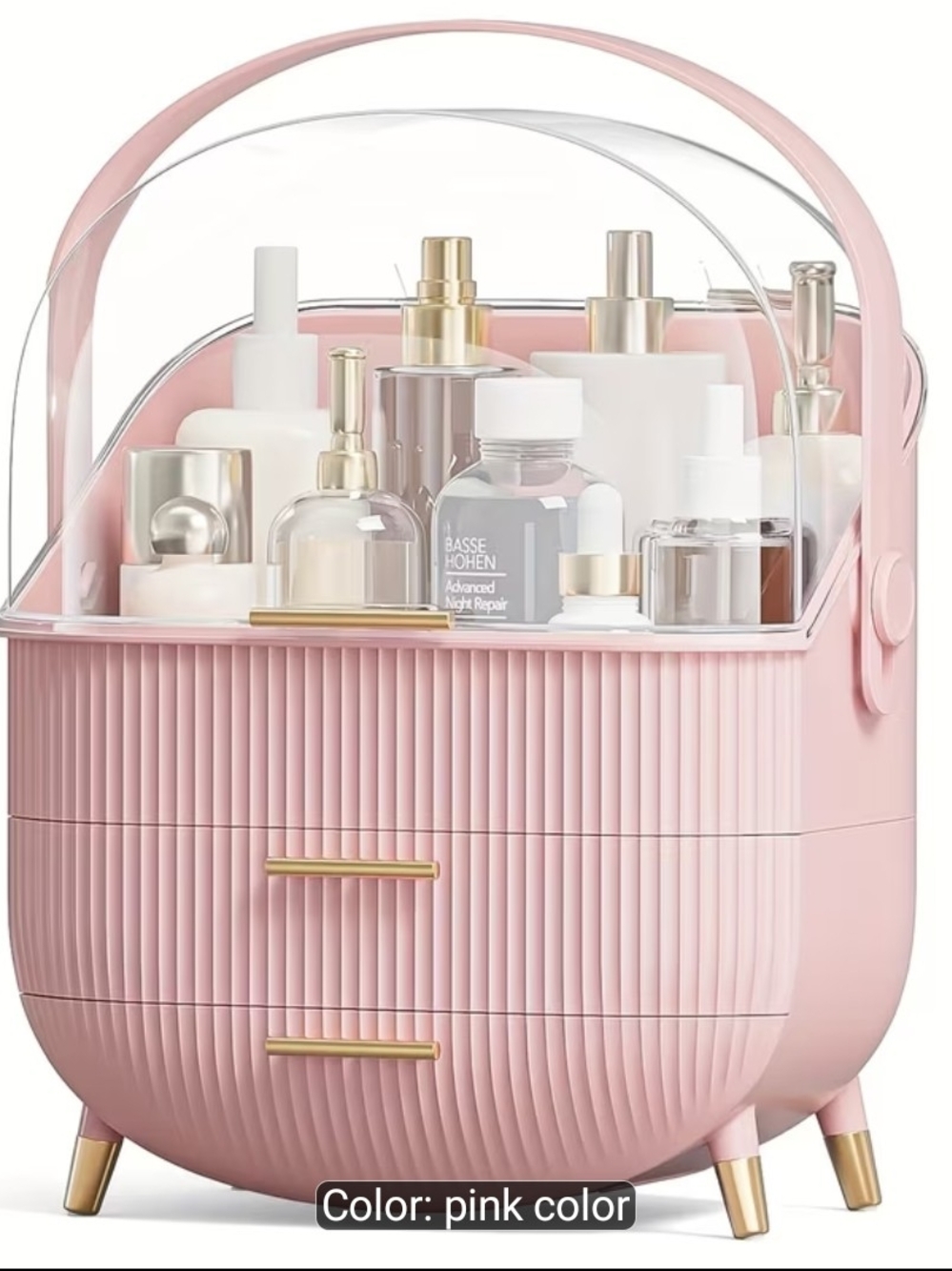 Pink Cosmetic Organizer Caddy with Clear Lid - Women Makeup/Bath And Body